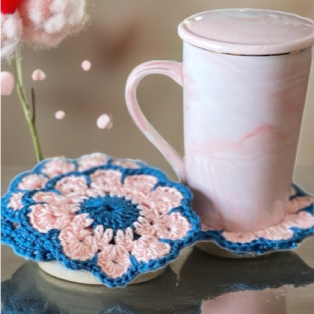 Pink and Blue Crochet Coaster